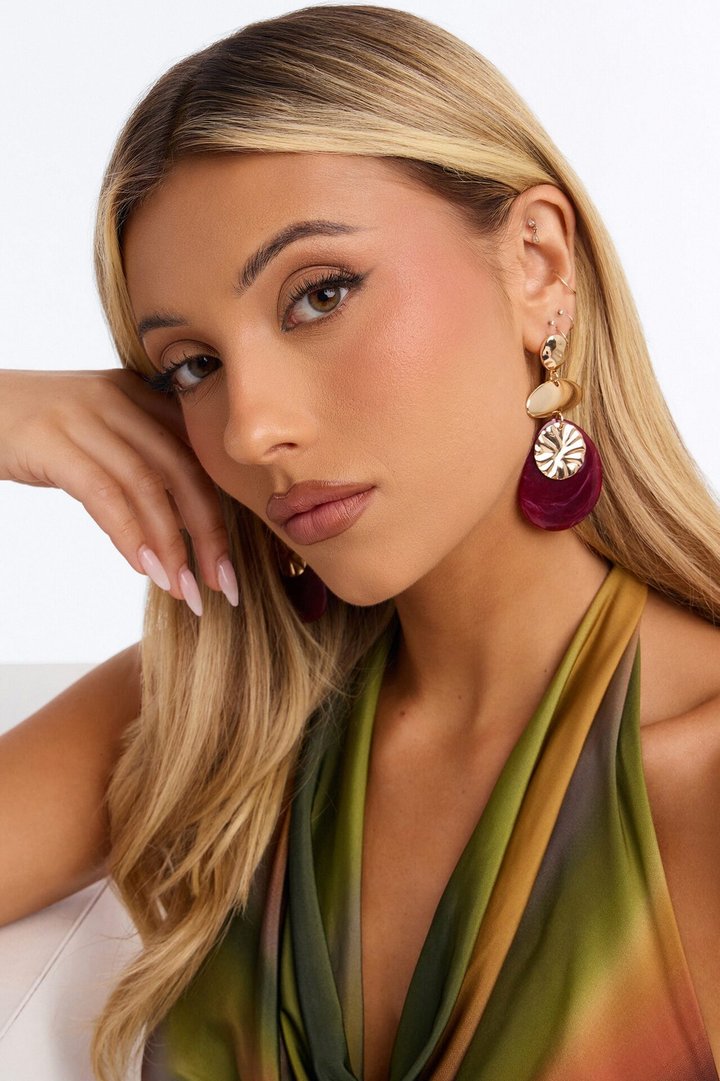 Aura Shine Acrylic Earrings - Gold/Red