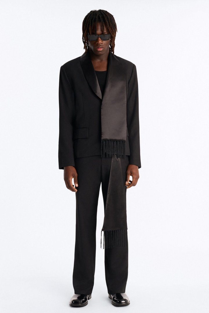 Versailles Luxe Satin Scarf Blazer - Black