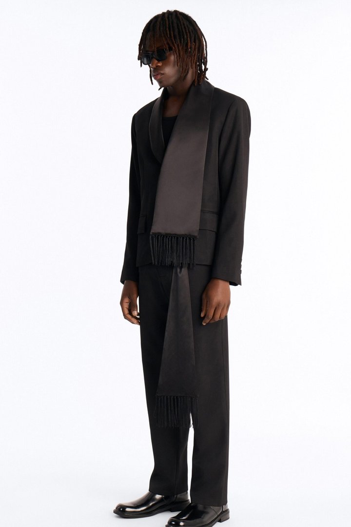 Straight Versailles Luxe Satin Scarf Trouser - Black