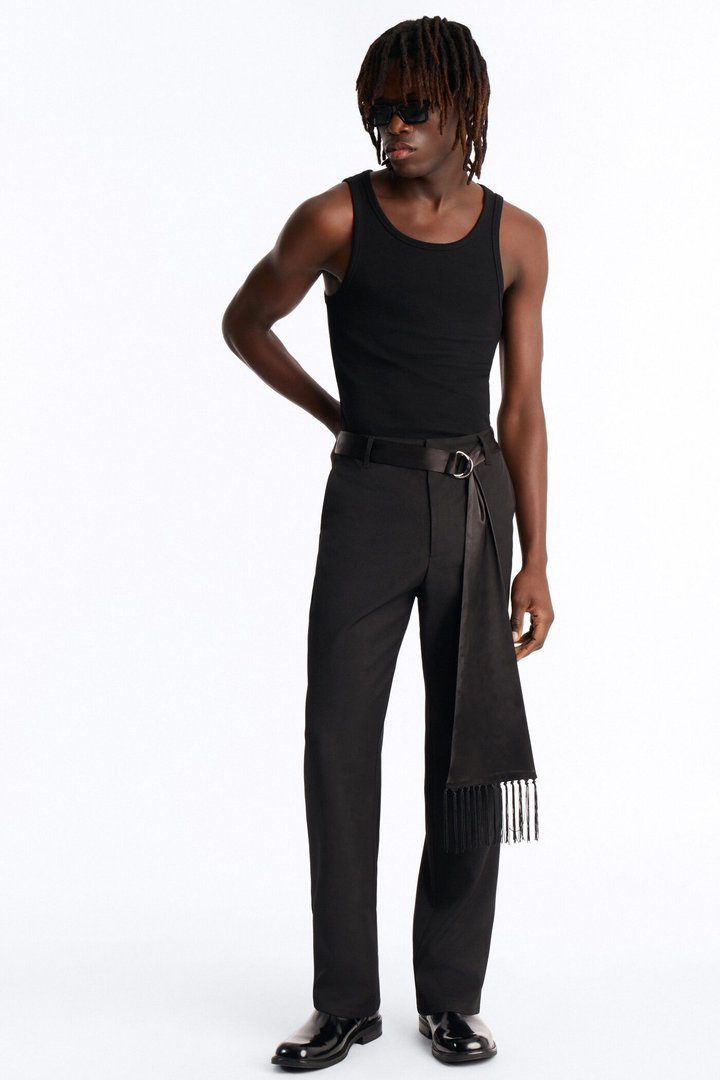 Straight Versailles Luxe Satin Scarf Trouser - Black