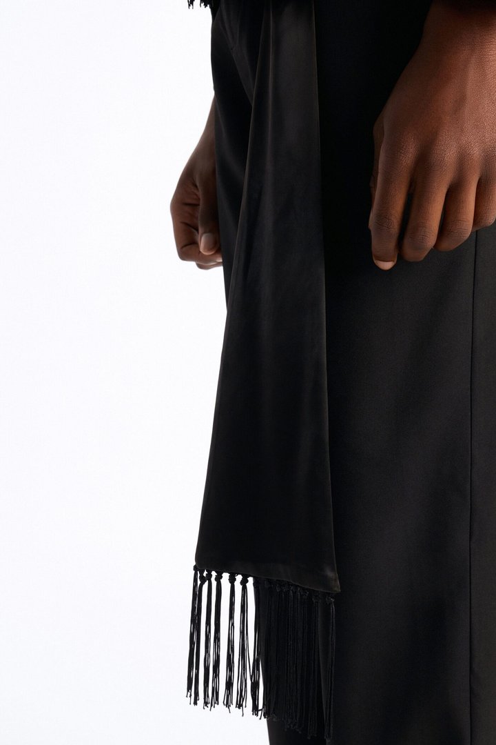 Straight Versailles Luxe Satin Scarf Trouser - Black