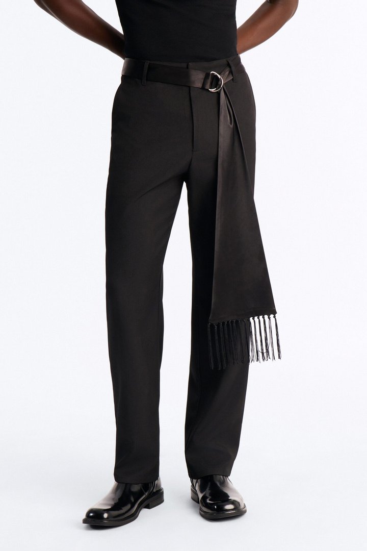 Straight Versailles Luxe Satin Scarf Trouser - Black