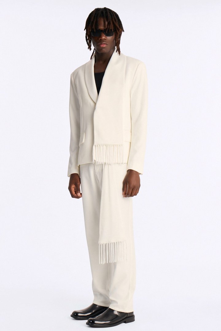 Versailles Luxe Satin Scarf Blazer - Cream