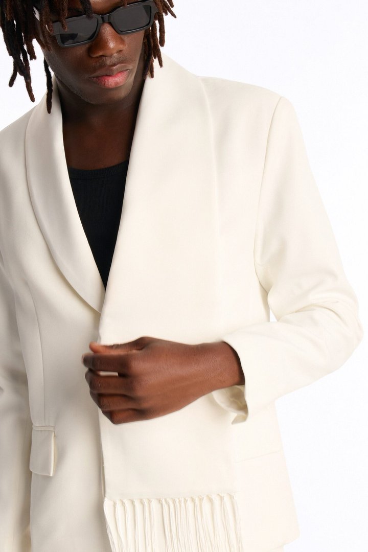 Versailles Luxe Satin Scarf Blazer - Cream