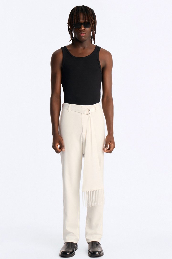 Straight Versailles Luxe Satin Scarf Trouser - Cream