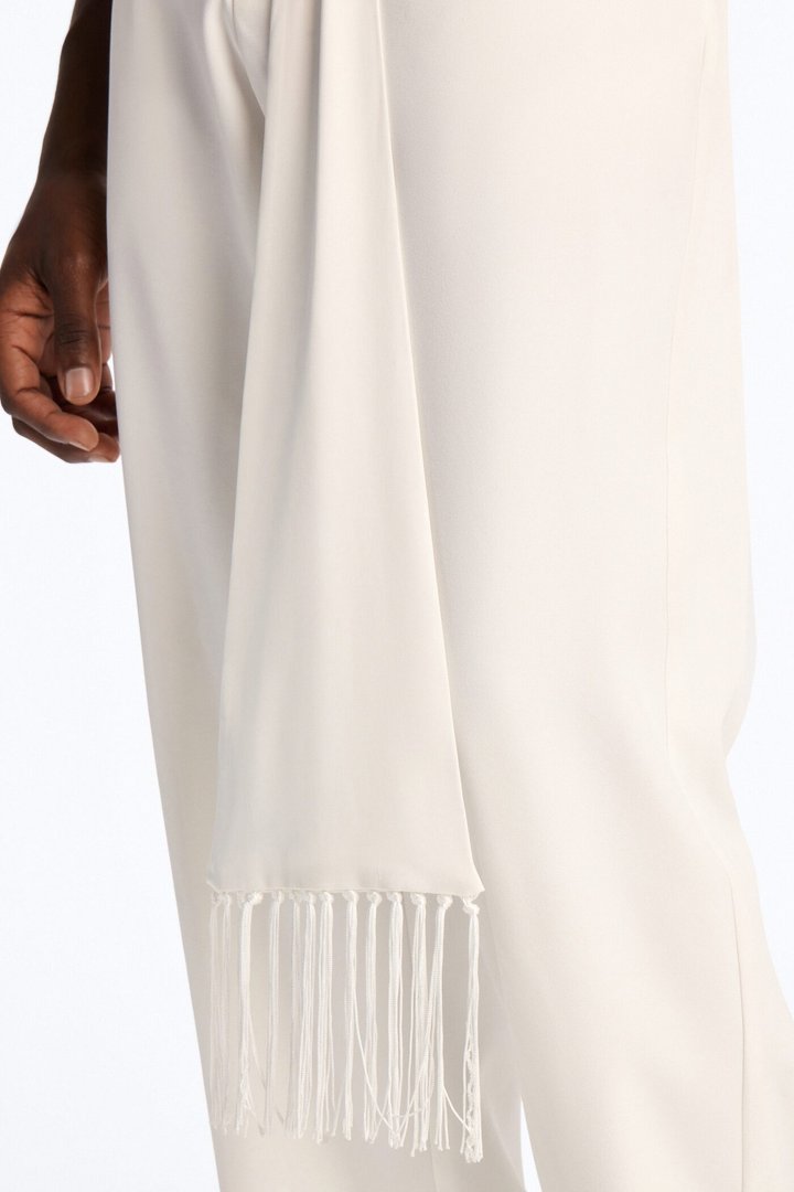 Straight Versailles Luxe Satin Scarf Trouser - Cream