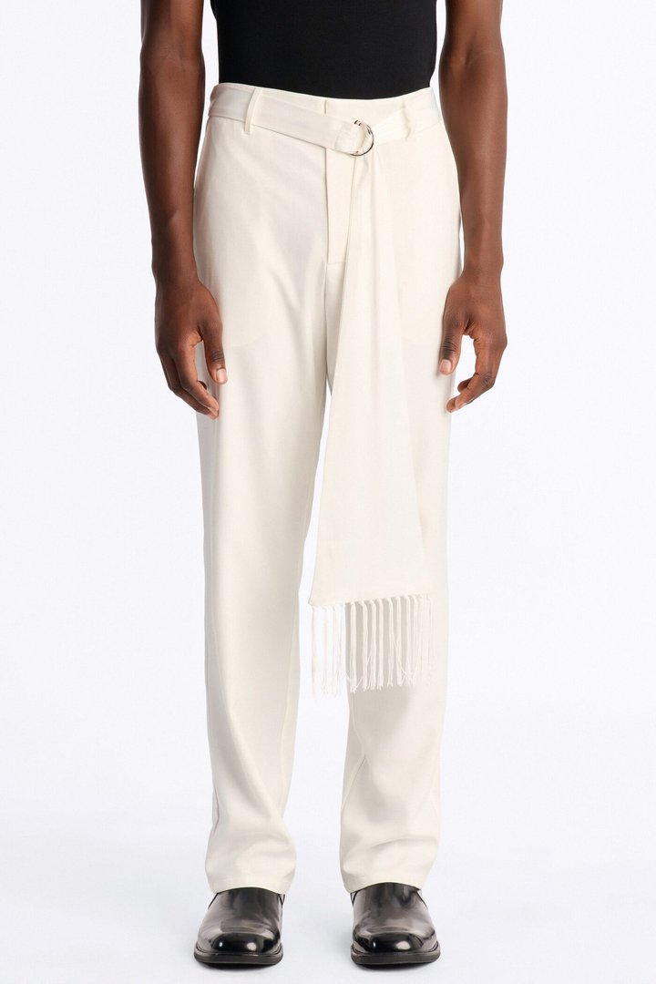 Straight Versailles Luxe Satin Scarf Trouser - Cream