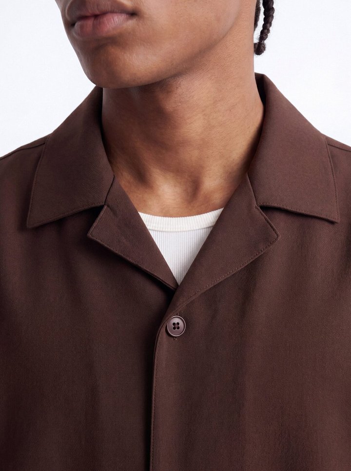 Modern Essential Sleeve Cuban Collar Button Down - Chocolate