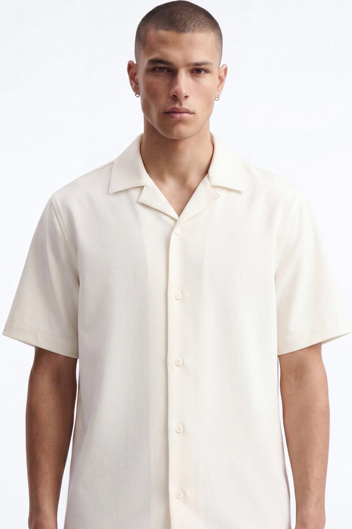 Modern Essential Sleeve Cuban Collar Button Down - Off White