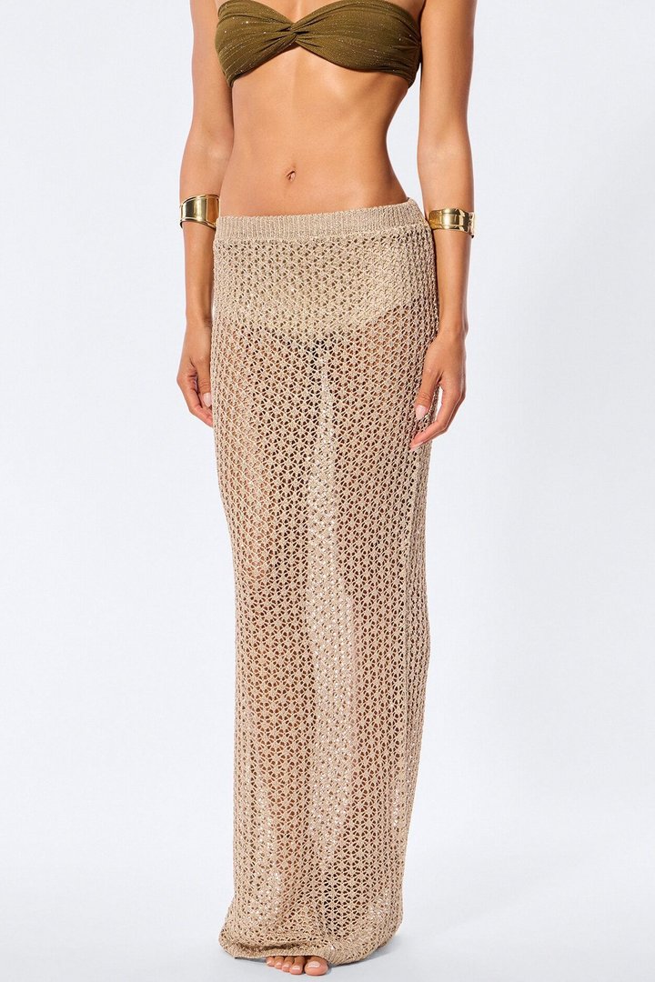 Makayla Mid Rise Crochet Maxi Skirt - Natural