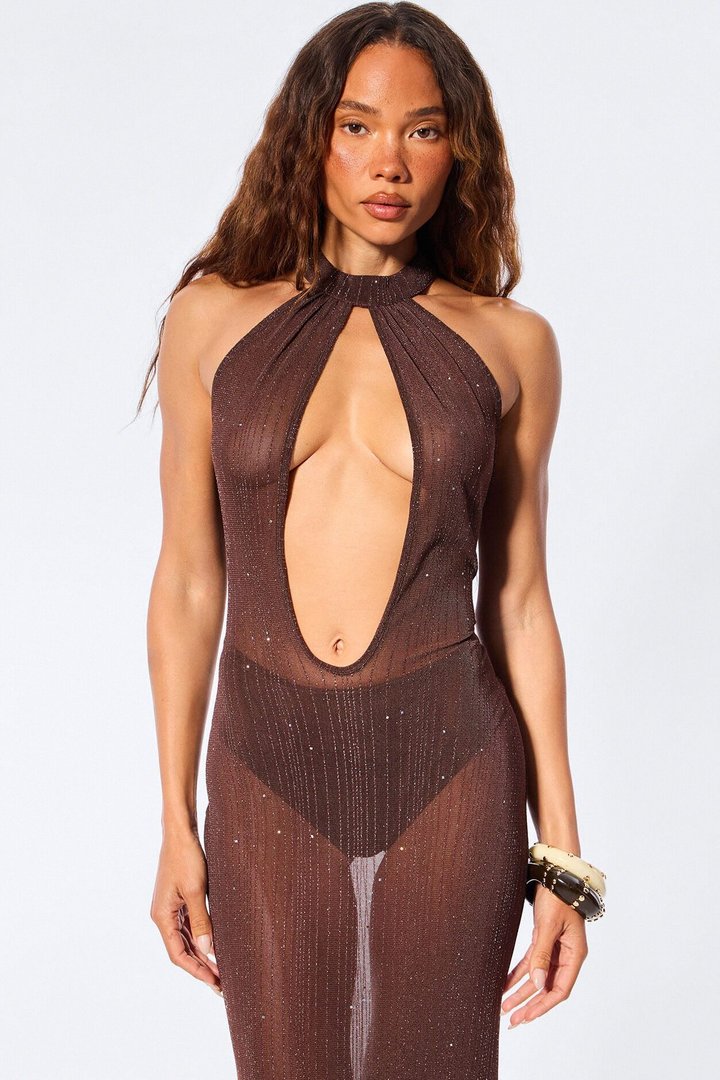 Phoenix Mesh Maxi Dress - Bronze