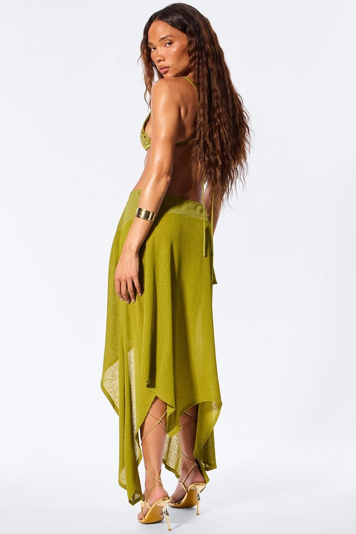 Sun Rebel Studded Midi Skirt Set - Green