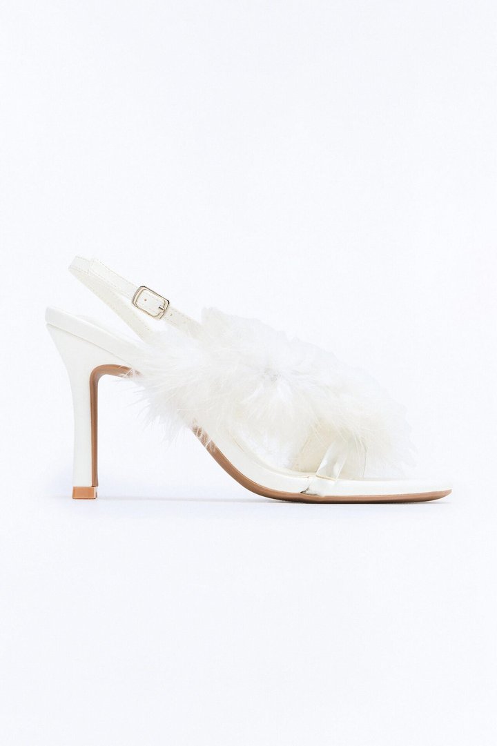 Marilyn Fur Trim Slingback Heels - White