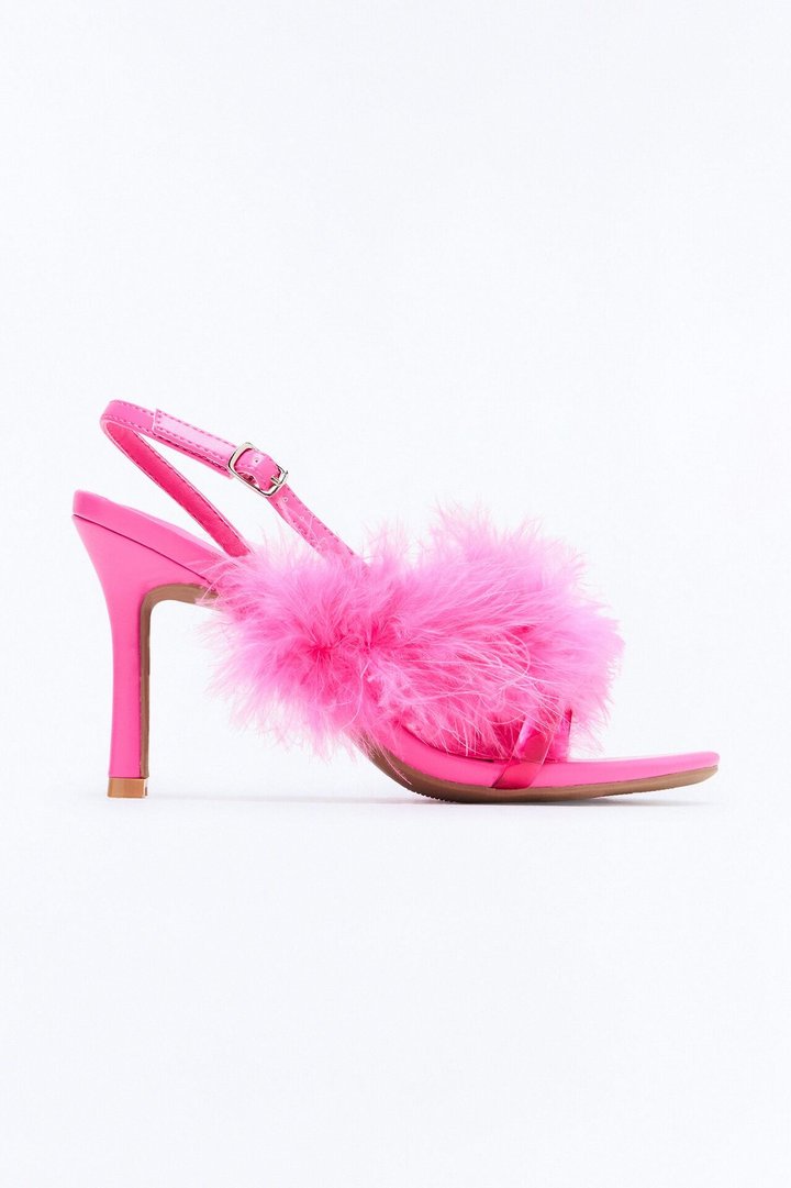 Marilyn Fur Trim Slingback Heels - HotPink