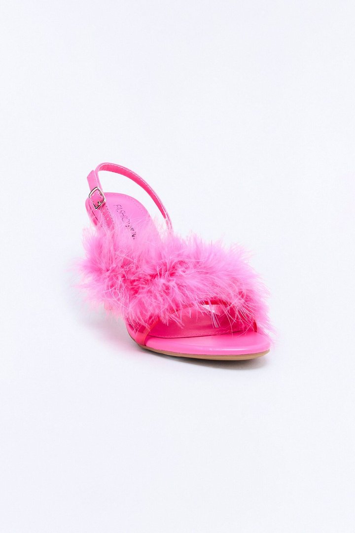 Marilyn Fur Trim Slingback Heels - HotPink