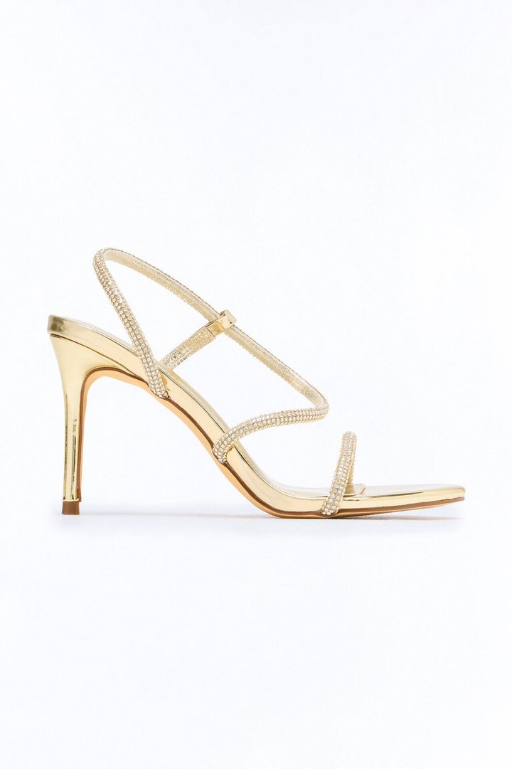 Nightlife Rhinestone Slingback Heels - Gold