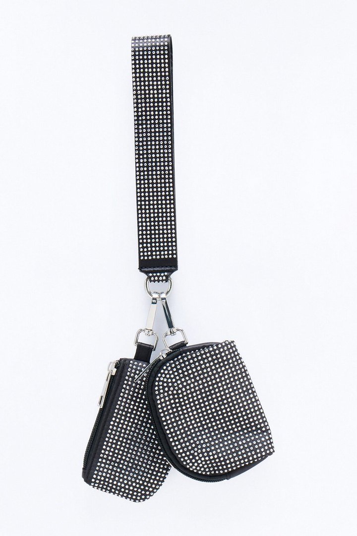 All Day All Night Rhinestone 2 Piece Wallet Set - Black