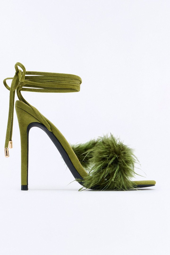 Dorla Feather Wrap Up Heels - Olive