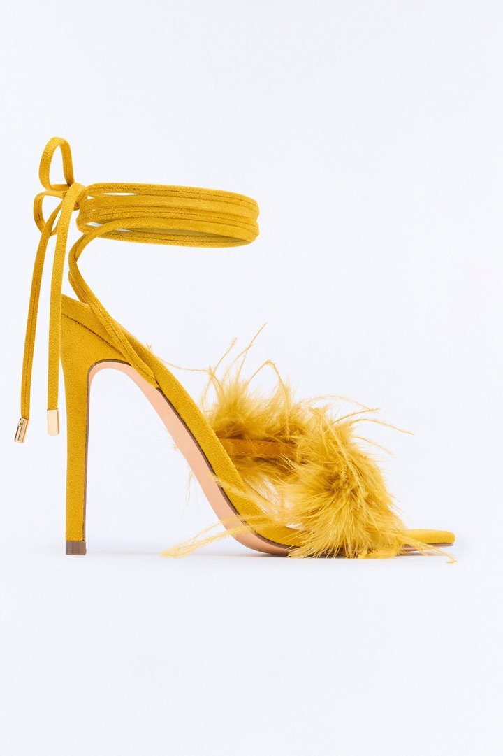 Dorla Feather Wrap Up Heels - Yellow