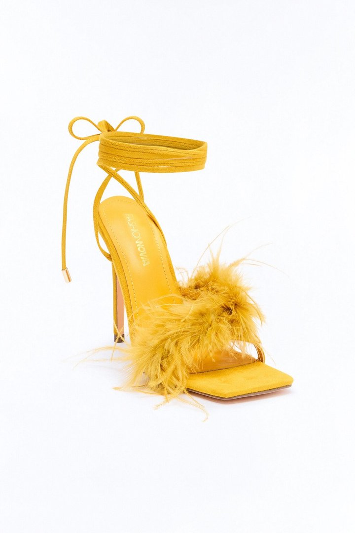 Dorla Feather Wrap Up Heels - Yellow