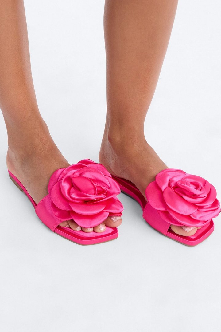 Verity Satin Flower Sandals - Hot Pink