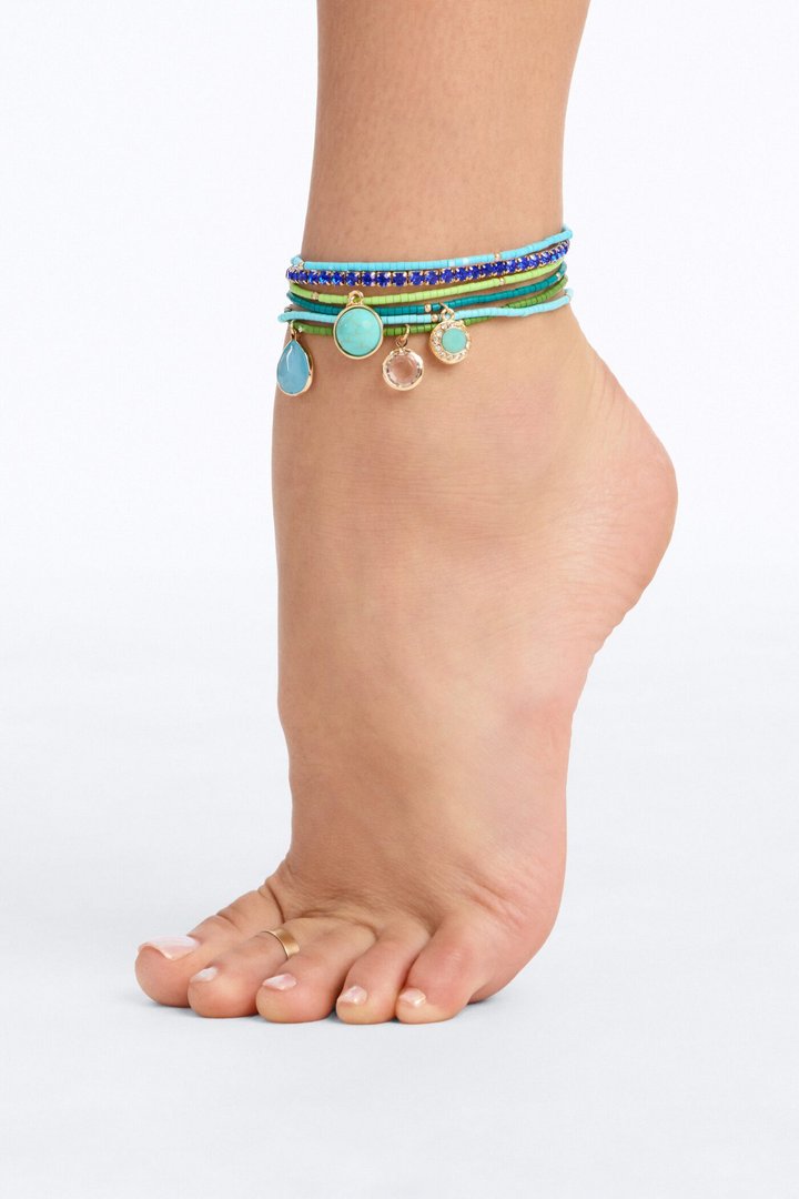 Moon Jewel 6 Piece Anklet Set - Blue/combo