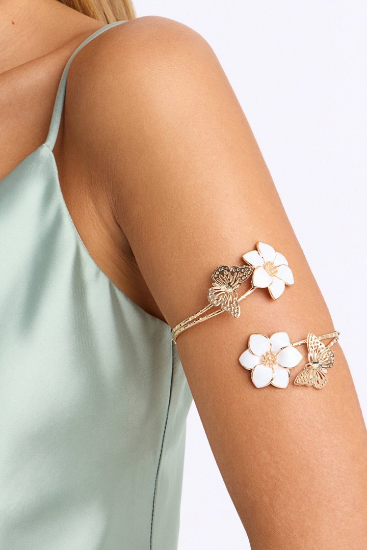 Summer Soiree Arm Cuff And Ring Set - White/Gold