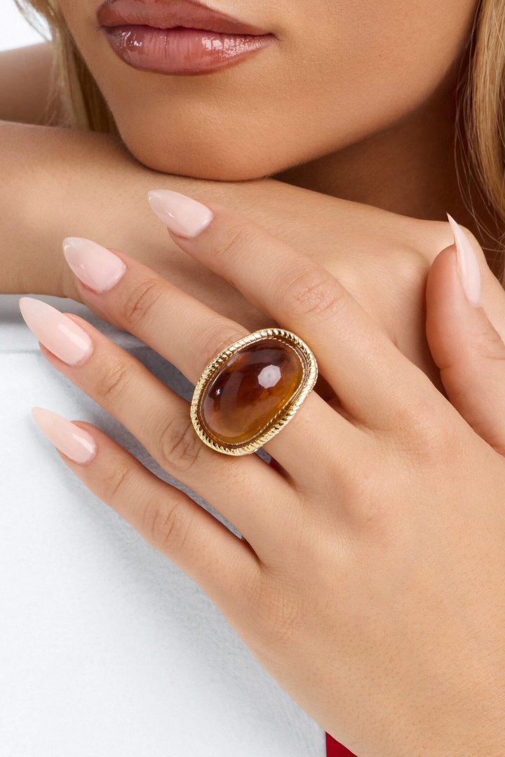 Faux Tiger Eye Ring - Gold/Brown