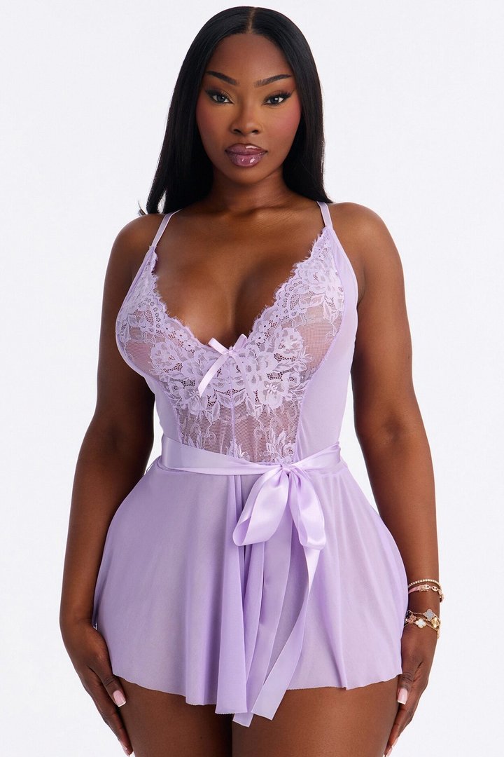 Arely Lace Trim Flowy Romper - Lavender
