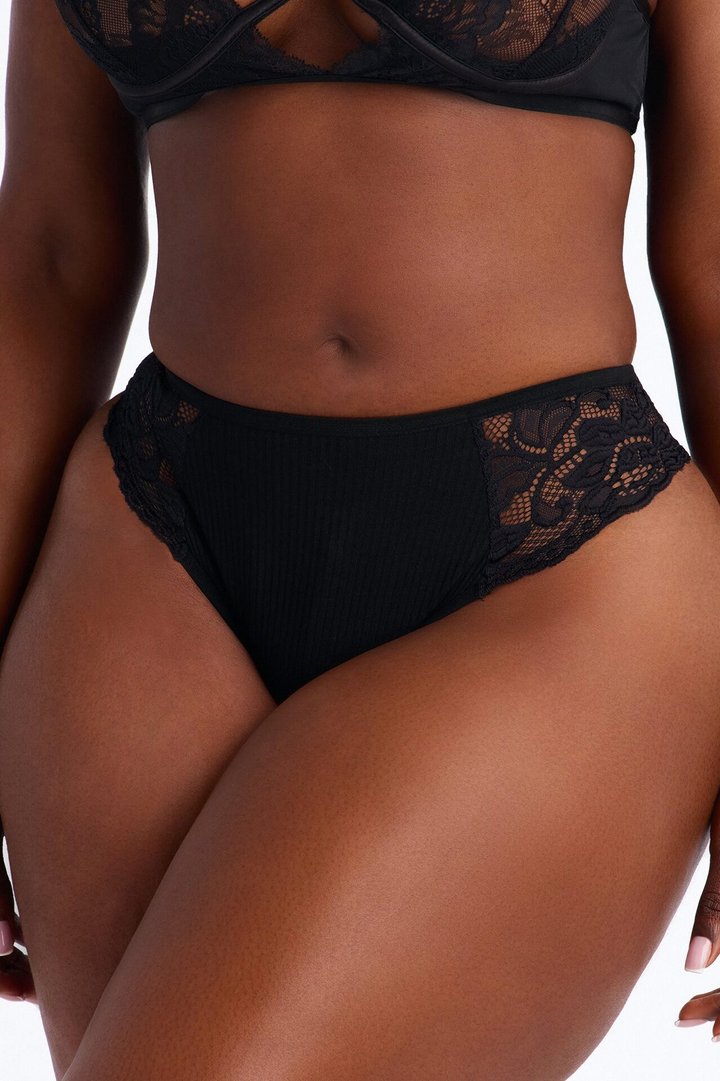 Livia Cotton Ribbed Cheeky Panty - Black