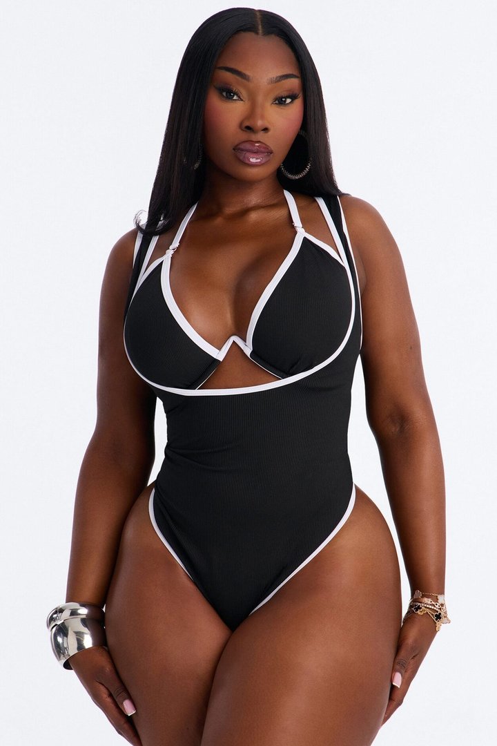 Leia Layered Monokini - Black/White