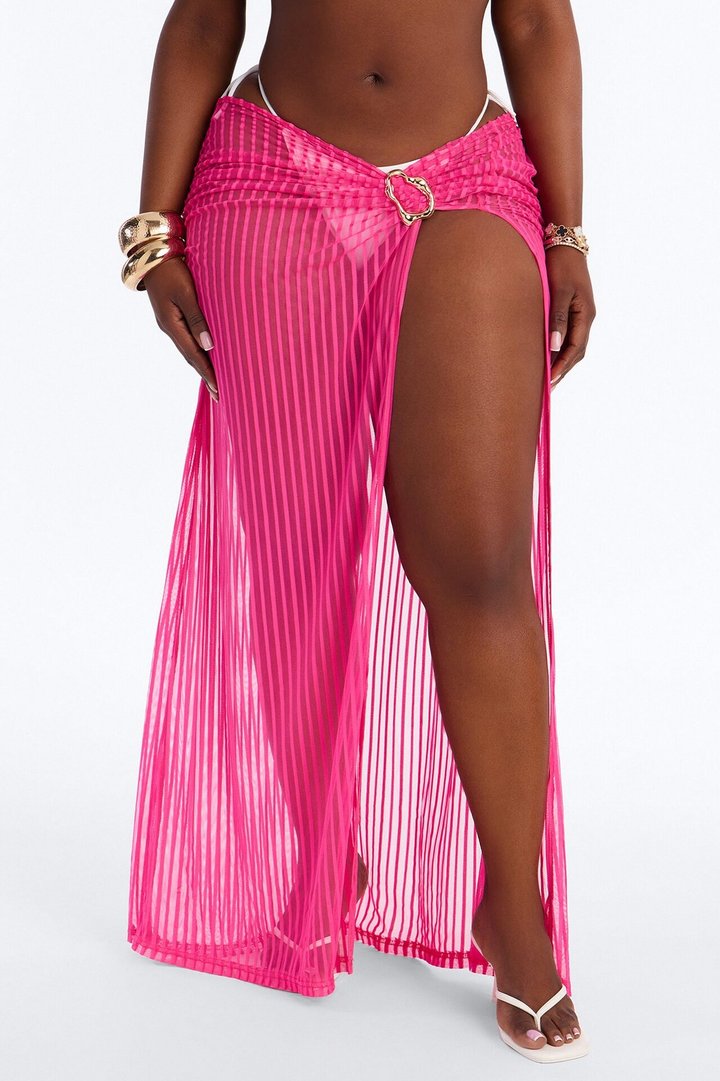 Palm Shade Stripe Hardware Cover Up Maxi Skirt - Pink