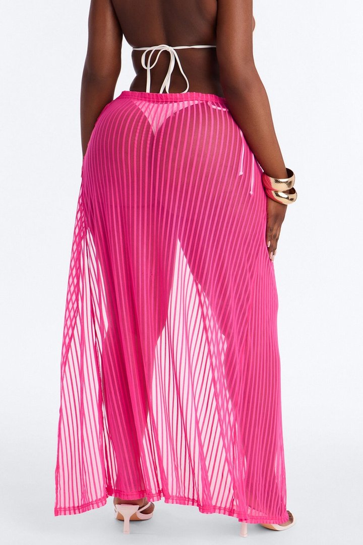 Palm Shade Stripe Hardware Cover Up Maxi Skirt - Pink