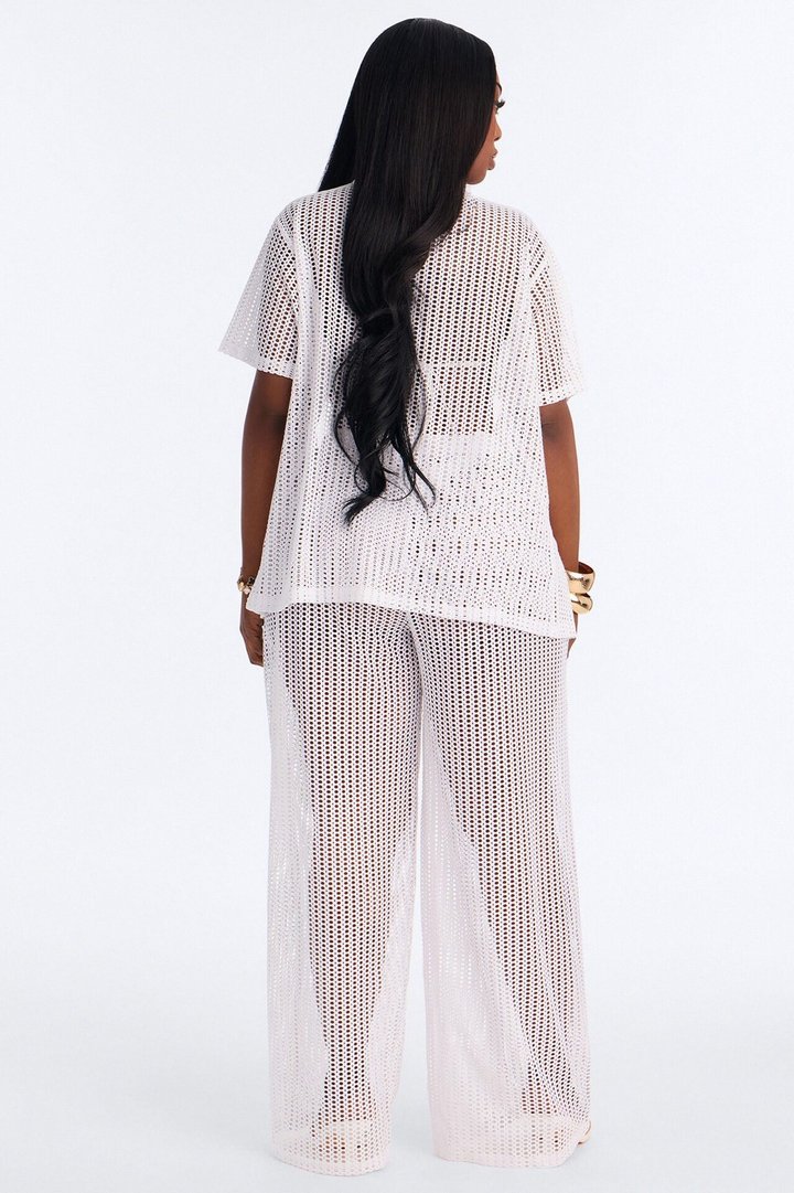 Island Breeze Crochet Fishnet Cover Up Pants Set - White
