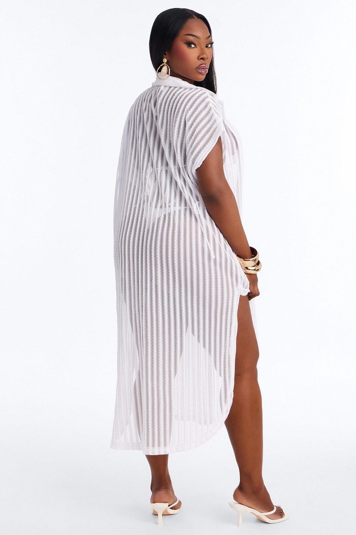 Island Breeze Mesh Midi Button Up Cover Up - White
