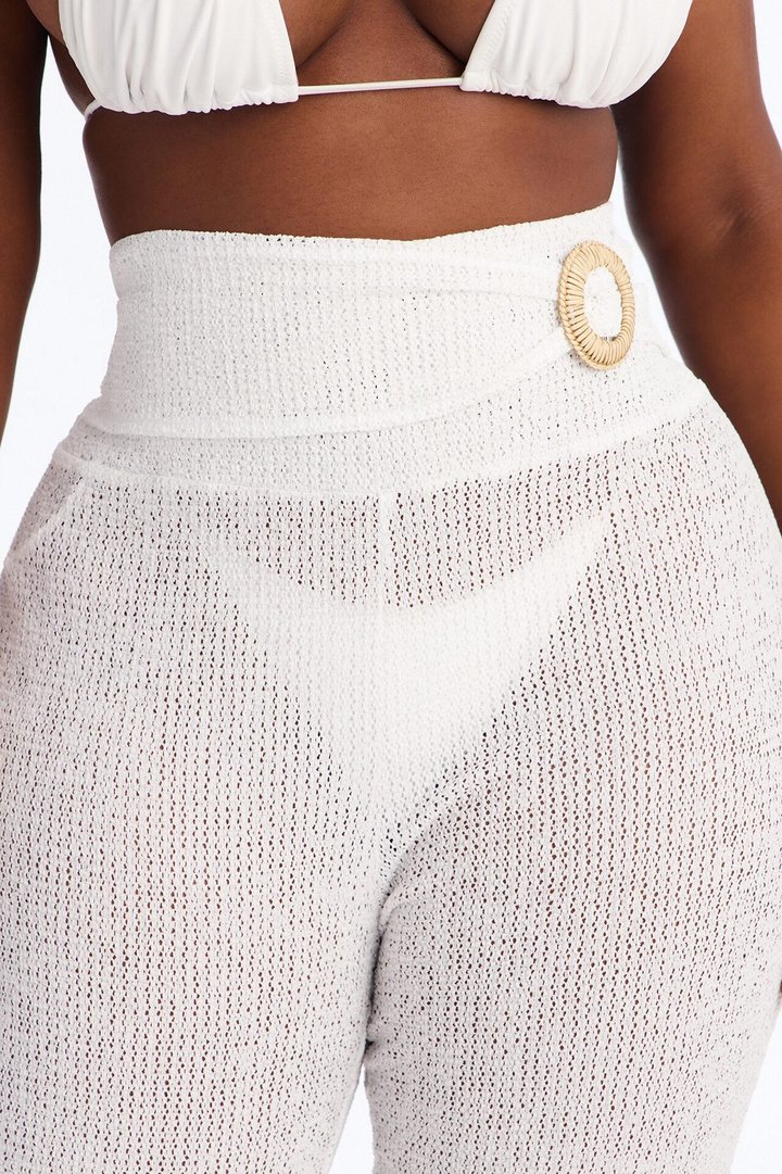 Ocean Breeze Knit Raffia Ring Cover Up Pants - White