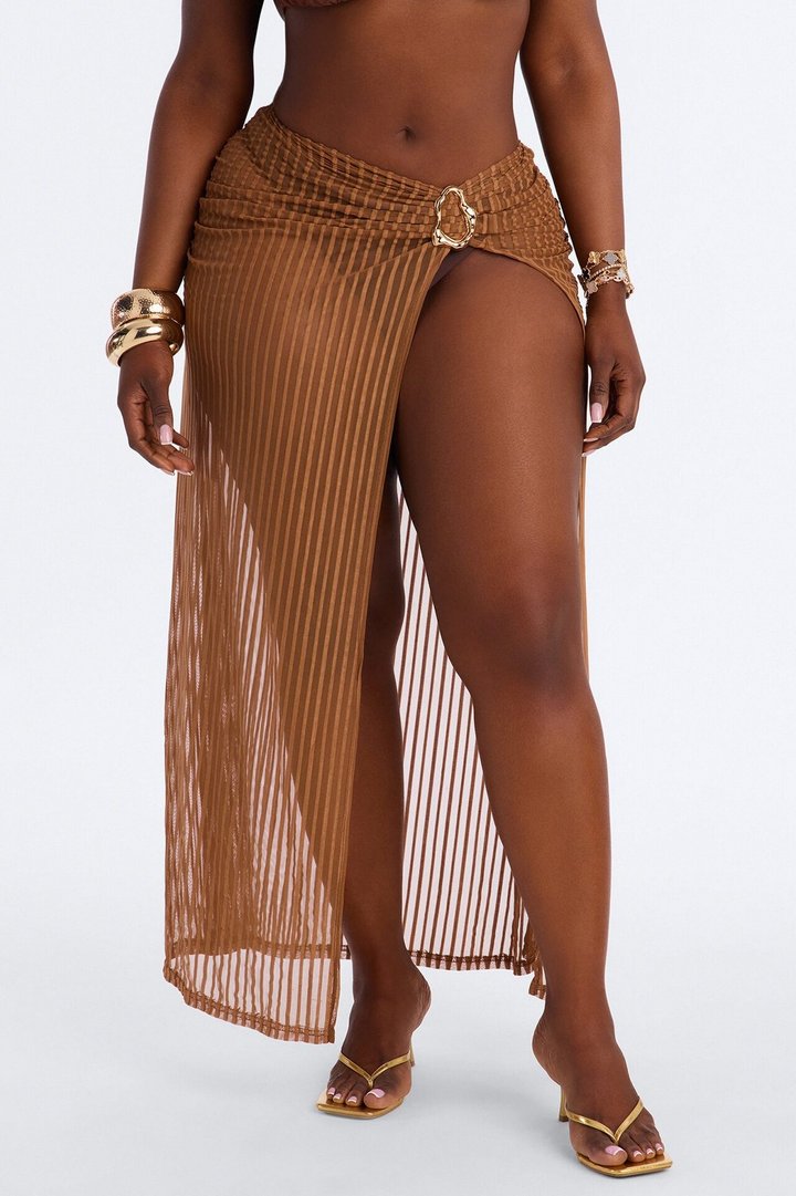 Palm Shade Stripe Hardware Cover Up Maxi Skirt - Mocha