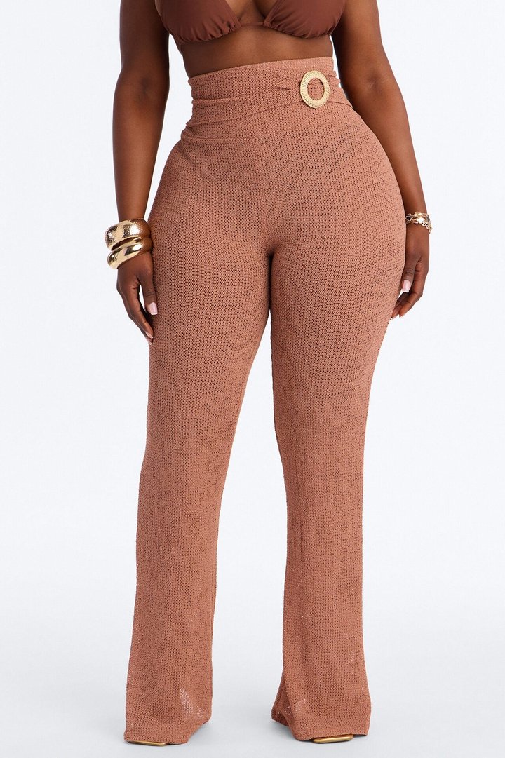 Ocean Breeze Knit Raffia Ring Cover Up Pants - Mocha