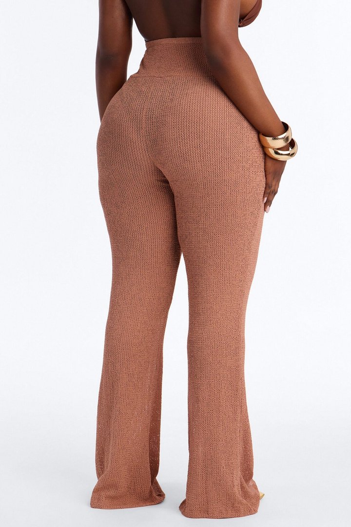 Ocean Breeze Knit Raffia Ring Cover Up Pants - Mocha