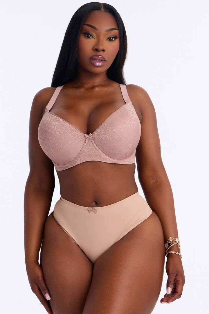 Cozy Charm Jacquard Molded Cup Smoothing Bra - Mocha