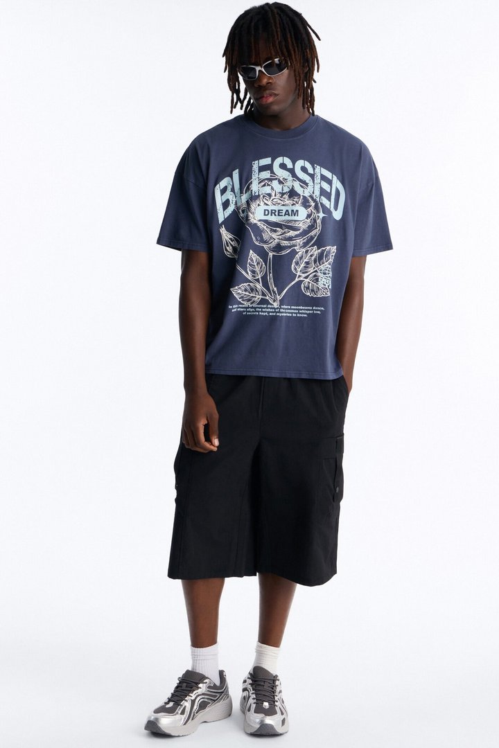 Bless Dreams Oversized Short Sleeve Tee - Navy