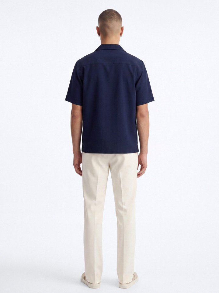 Modern Essential Sleeve Cuban Collar Button Down - Navy