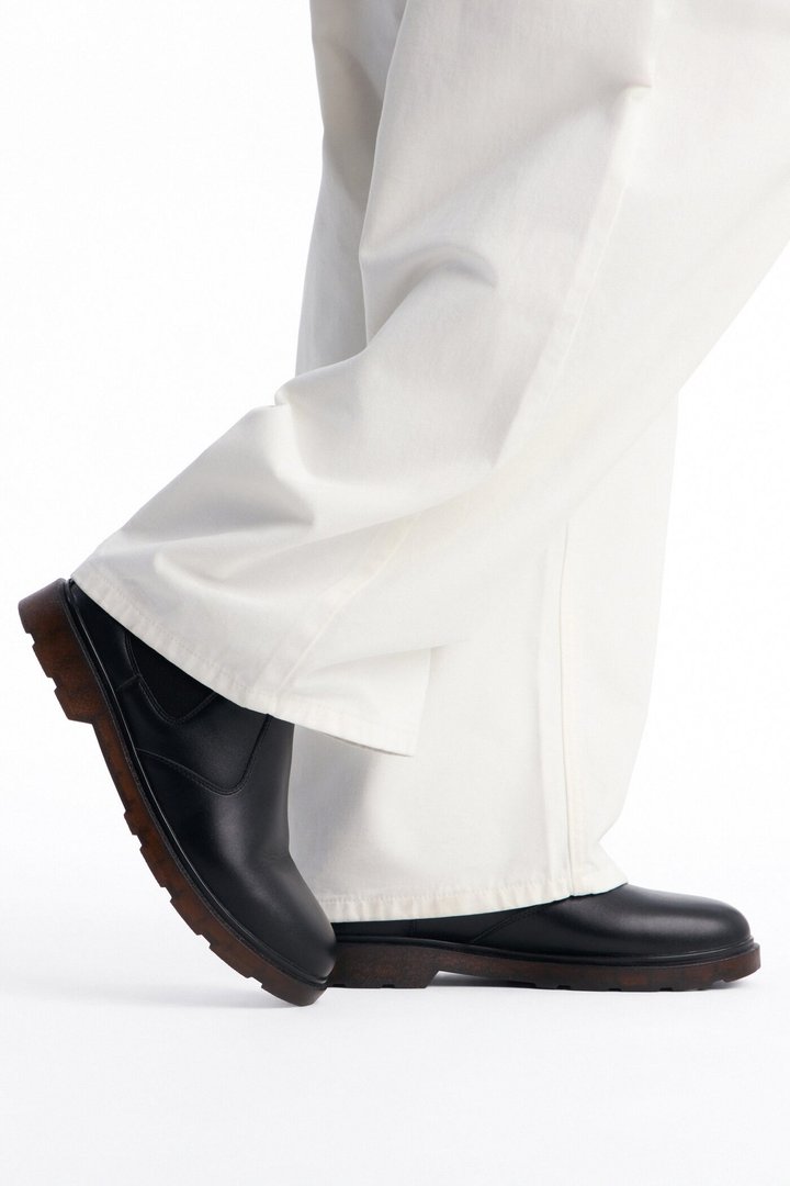 Burnished Faux Leather Chelsea Boot - Black