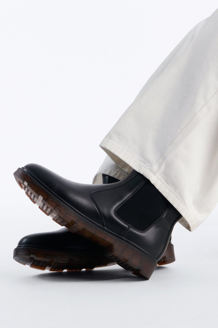 Burnished Faux Leather Chelsea Boot - Black
