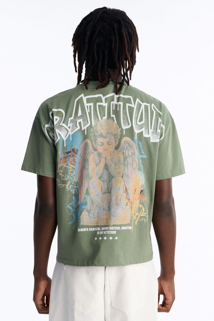 Gratitude Heavy Weight Oversized Short Sleeve Tee - Olive