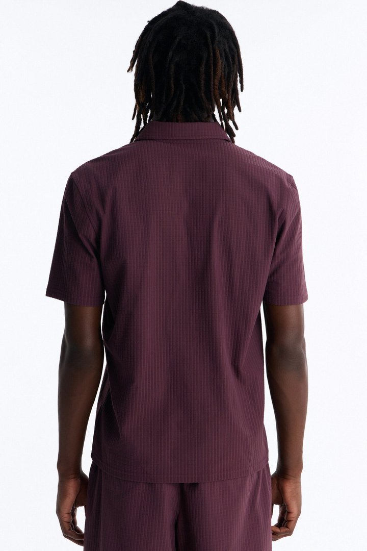 Terrance Textured Stripe Johnny Collar Polo - Wine