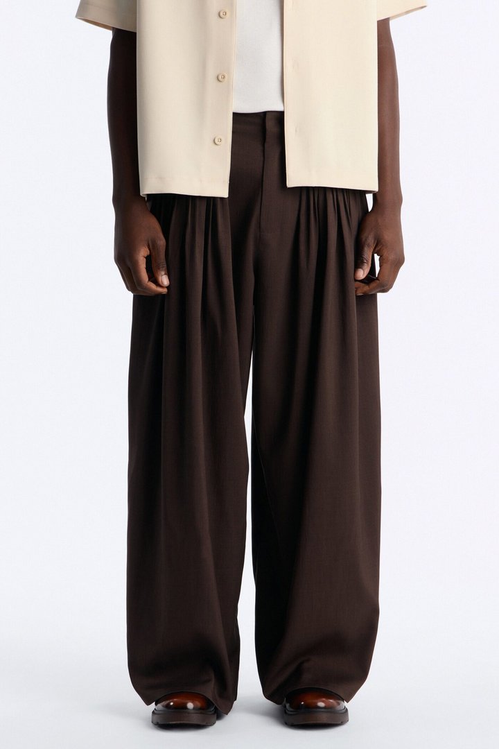 Baggy Tuxedo Pleated Trouser - Dark Brown