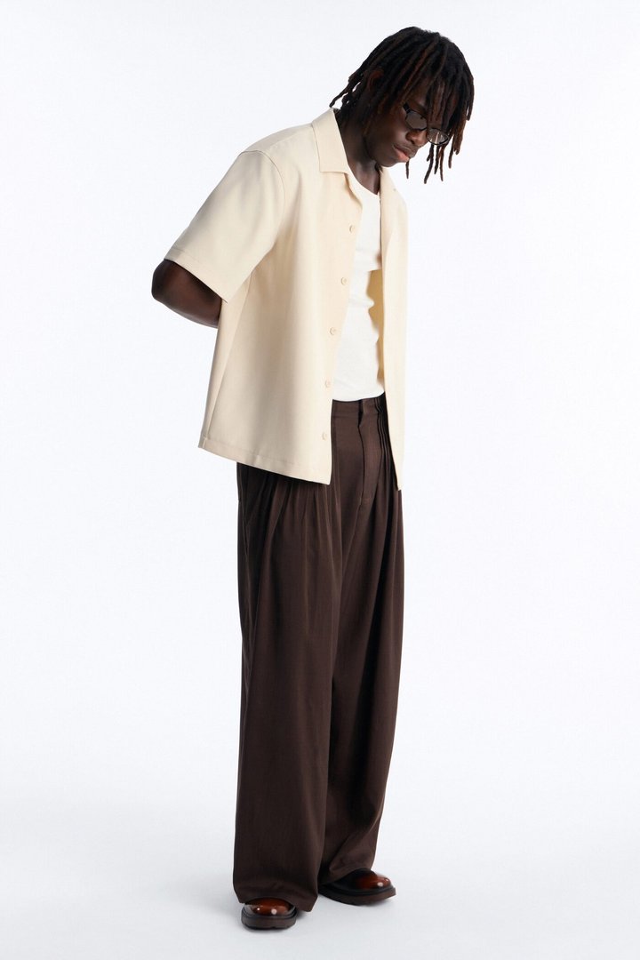 Baggy Tuxedo Pleated Trouser - Dark Brown