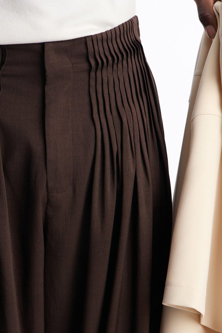 Baggy Tuxedo Pleated Trouser - Dark Brown