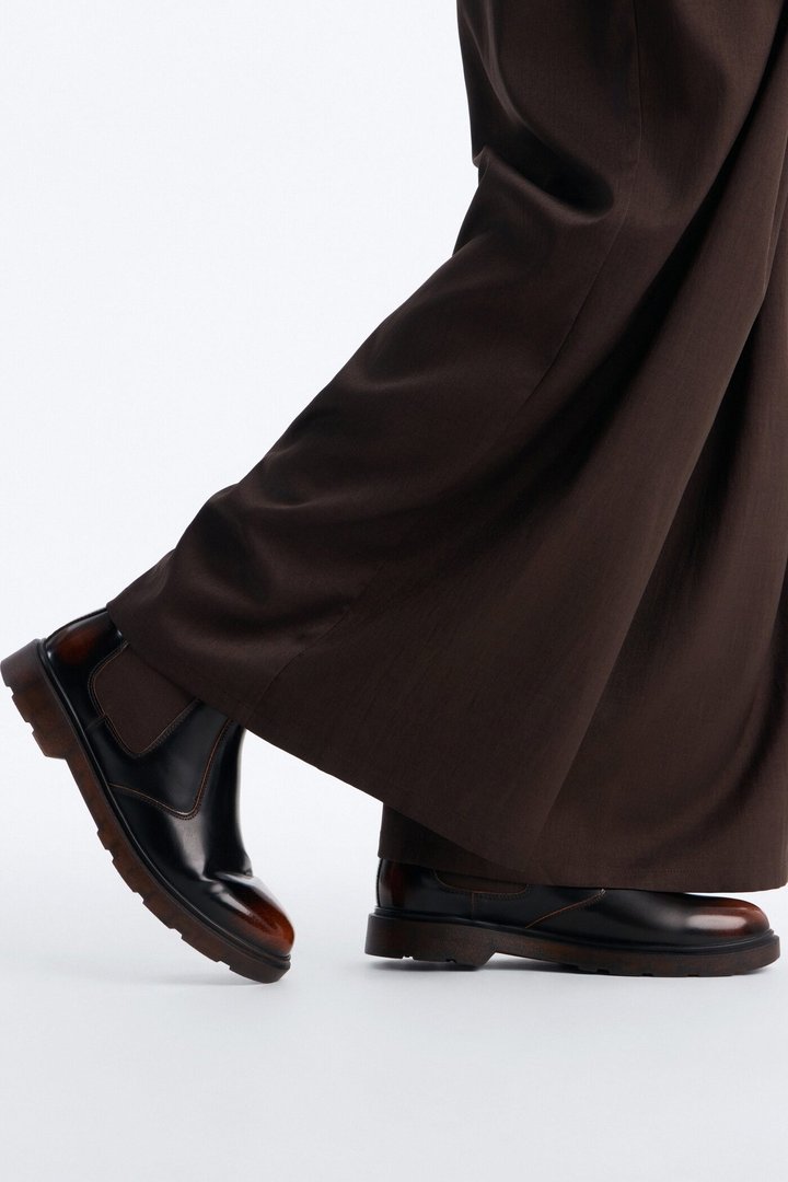 Burnished Faux Leather Chelsea Boot - Brown